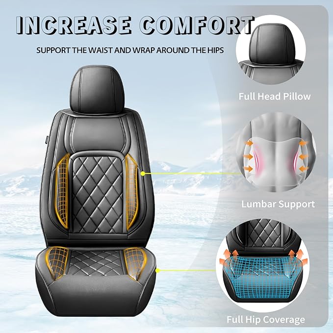Fit HRV Car Seat Covers Compatible with Honda HRV 2016-2025 2026, Premium Leather Breathable, Wear Resistant, Airbag Compatible, All-Weather Protection & Full Coverage, 2 Front Seat Black
