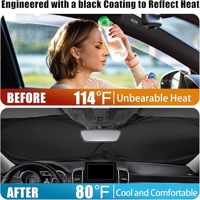 Skull Car Windshield Sun Shade Foldable Sunshade Front Window Cover Sun Visor Protector Accessories (59x27.5 inches)