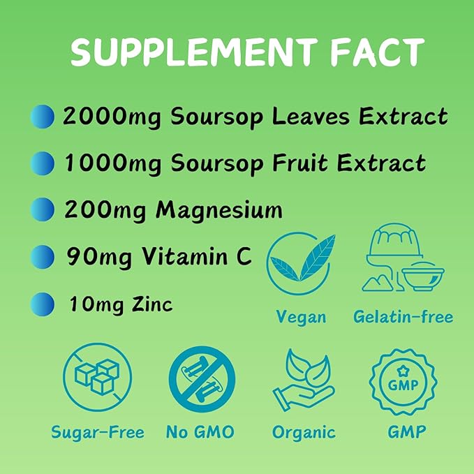 Soursop Graviola Extract 2000 MG | Soursop Leaves Extract | Soursop Gummies Healthy & Soursop Fruit for Adults | Non-GMO | Vegan, Pack of 2