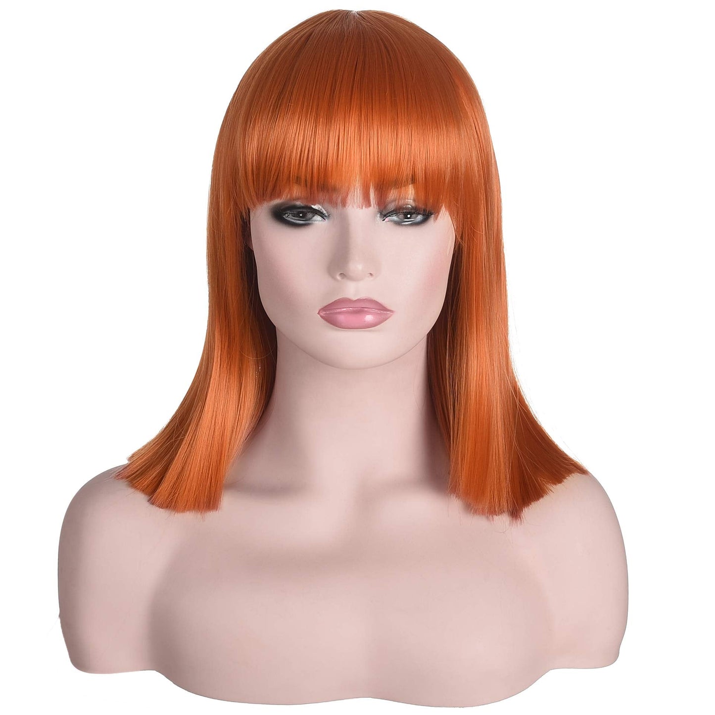 Morvally Short Straight Ginger Bob Wig With Blunt Bangs Heat Resistant Hair Natural Looking Cosplay Costume Daily Wigs (14'', 27