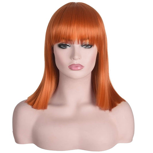 Morvally Short Straight Ginger Bob Wig With Blunt Bangs Heat Resistant Hair Natural Looking Cosplay Costume Daily Wigs (14'', 27