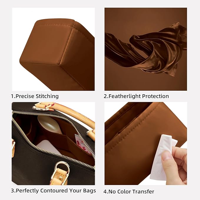DGAZ Silk Purse Organizer Insert Fits LV Speedy 16/20/25/30/35/45 bags，Silky Smooth Bag Organizer，Luxury Handbag & Tote Shaper（Gold，SP35）
