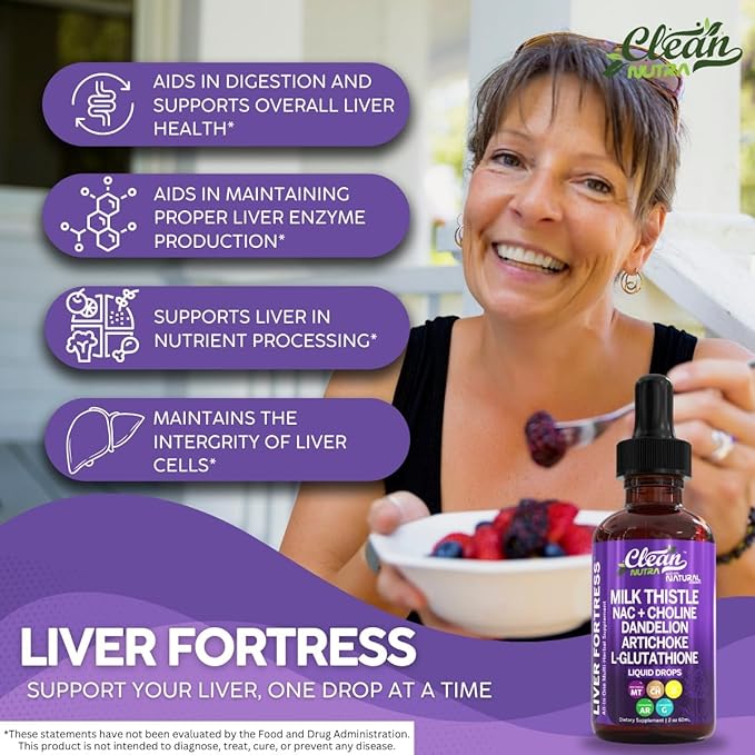 Clean Nutraceuticals Milk Thistle NAC Liver Cleanse Detox & Repair Supplement Liver Support Liquid Drops with Dandelion Extract, Artichoke, Chanca Piedra, Choline, L-Glutathione, Burdock, Schisandra