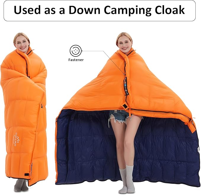 0 20 Degrees F Down Sleeping Bag for Adults,4 Season Cold Weather Rectangle Wearable Down Sleeping Bag for Camping Hiking,Can be Used as Blanket Quilt or Cloak,with Mesh Sack Buckle Strap