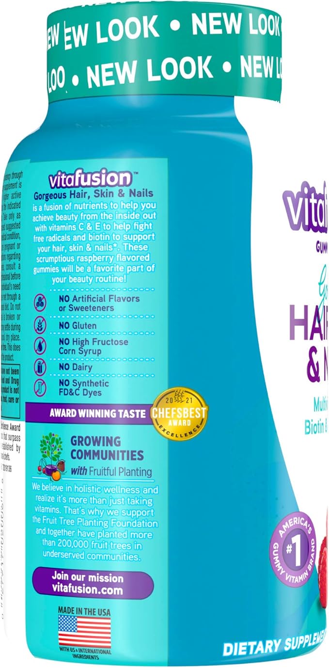 Vitafusion Gorgeous Hair, Skin & Nails Multivitamin Plus Biotin and Antioxidant Vitamins C&E, Raspberry Flavor, 135ct (45 Day Supply), from America’s Number One Gummy Vitamin Brand (Pack of 2)