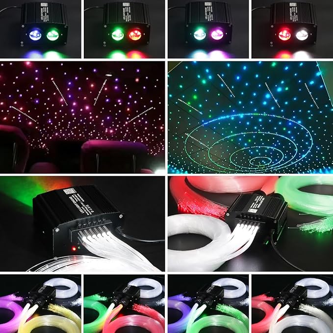 AKEPO 18W Dual Color Twinkle+Meteor All-in-one Fiber Optic Lights, 400pcs*0.03in*9.8ft+240pcs Shooting Star Fibers Remote/APP Starlight Headliner Kit Car Home Music Activated Optical Star Ceiling Kits