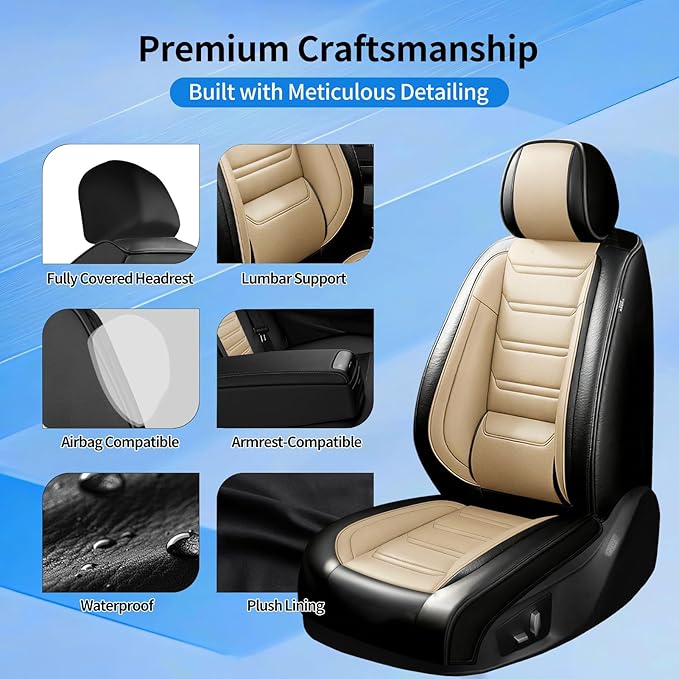 Fit CX-30 Car Seat Covers for Select Mazda CX30 2020-2025, Full Coverage Leather, Airbag Compatible, Luxury Waterproof All Weather Seat Protector, Full Set, Black+Beige