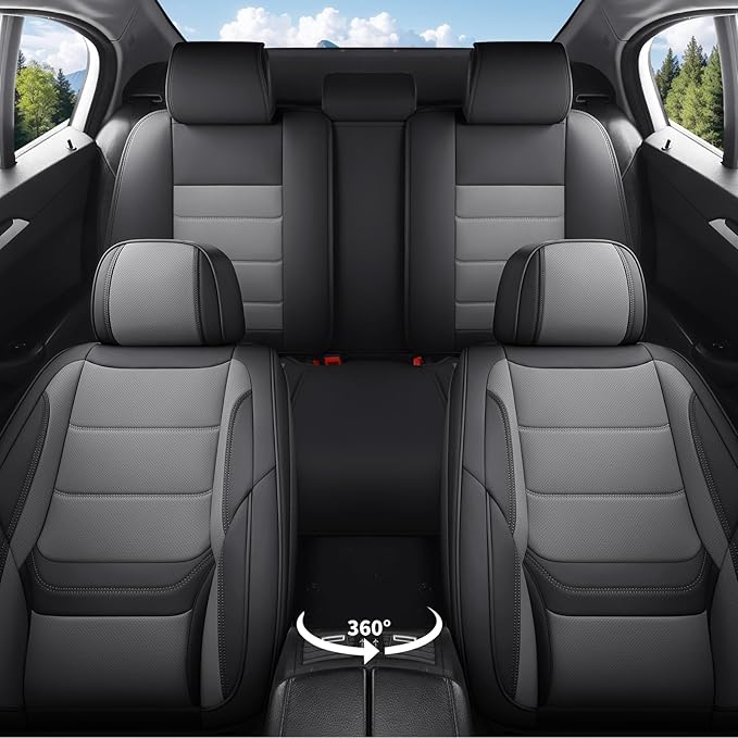 Car Seat Covers Full Set Custom Fit for Saturn Aura 2006-2009,Premium Faux Leather with Lumbar Support, Breathable, Anti-Slip & Soft Touch(blackgray,Fullset)