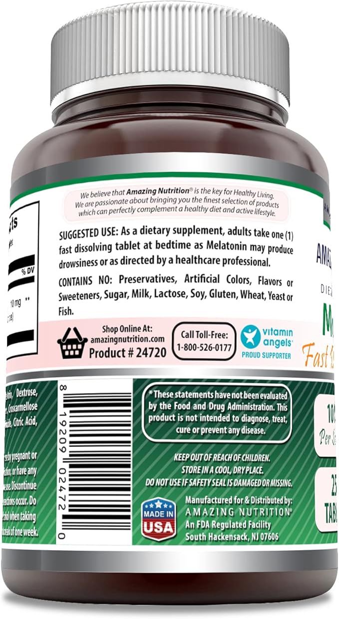Amazing Formulas Melatonin Fast Dissolve 10 Mg 250 Tablets | Citrus Flavor | Non-GMO | Gluten Free | Made in USA