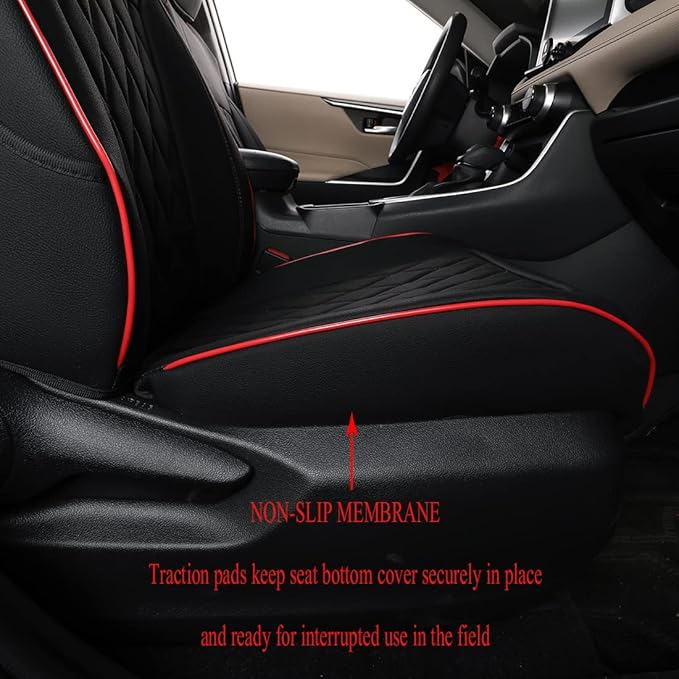EKR Rav4 Seat Covers Custom Fit for Toyota Rav4 (Hybrid) Woodland/Limited 2026, Leather Car Seat Cover Full Set for SUV,Faux Leather(Black with Red Piping)