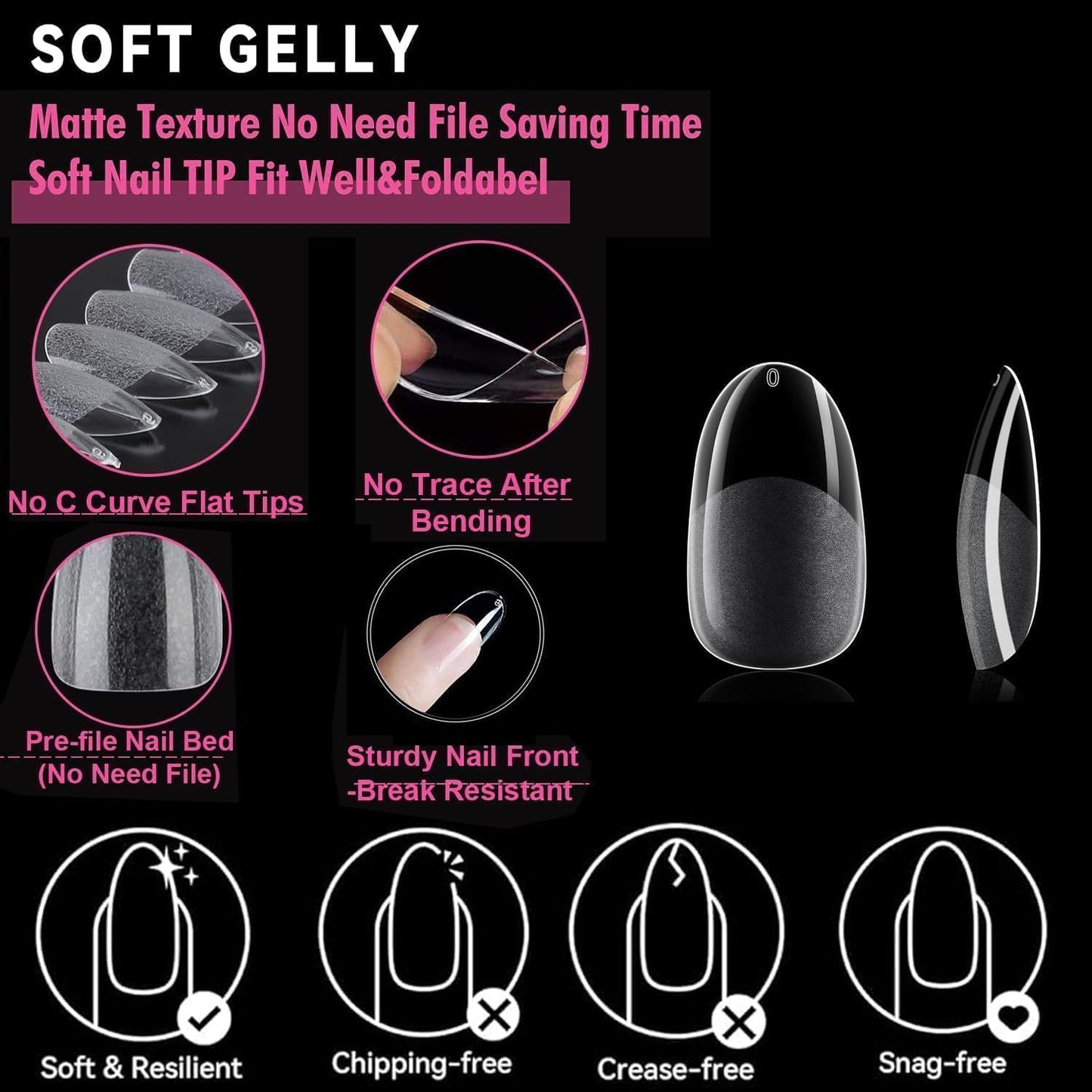 UNA GELLA Square Toe Nail Tips | 504 Pcs Soft Gel Full Cover | DIY Pedicure