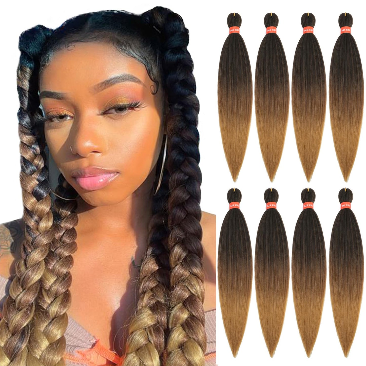 Ombre Pre-Stretched Braiding Hair,Silky Braid Hair Extensions, Itch Free Crochet Twist Hair Braids, Yaki Texture Original Braidi