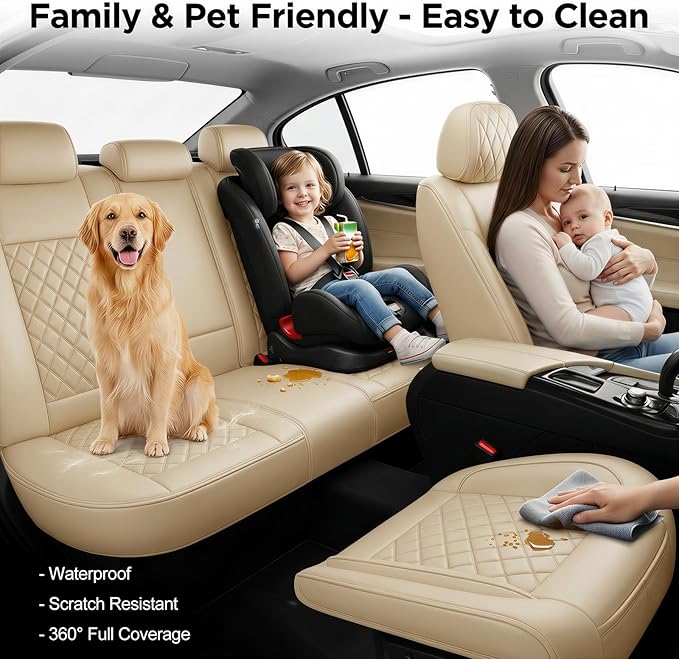 Fit for Venue Seat Covers Compatible with Hyundai Venue 2020-2026 - Waterproof Breathable Leather Automotive Seat Cushions Protector,Airbag Compatible,Full Set 5 Seats(Beige)