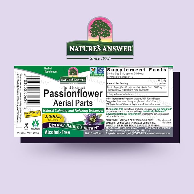 Nature's Answer Passion Flower | Super Concentrated | Liquid Herbal Tincture Supplement Drops | Natural Calming Botanical | Non-GMO | Alcohol-Free, Gluten-Free & Vegan 1oz