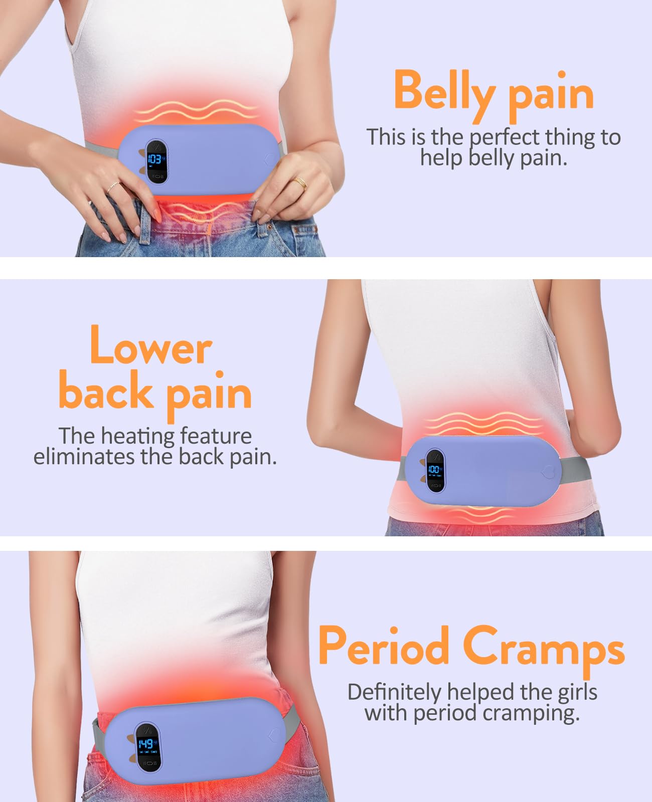 Portable Heating Pad for Period Cramps: Cordless Menstrual Heating Pad with 6 Heat Levels and 6 Massage Modes, 3s Fast Heating Gift for Women and Girl(Pink)