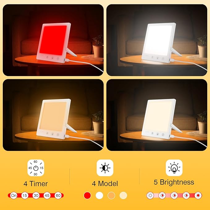 Light Therapy Lamp and Red Light Therapy for Face, 660nm RL and 12000 Lux Bright White, UV-Free Sun Lamp, Detachable Stand, for Improving Skin Heal-th and Boosting Mood.