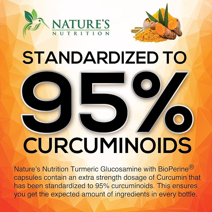 Turmeric Curcumin Supplement 2000mg with Glucosamine Chondroitin & Ginger, 95% Curcuminoids, BioPerine Black Pepper for Best Absorption, Nature's Joint Support, Non-GMO, Bottled in USA - 60 Capsules