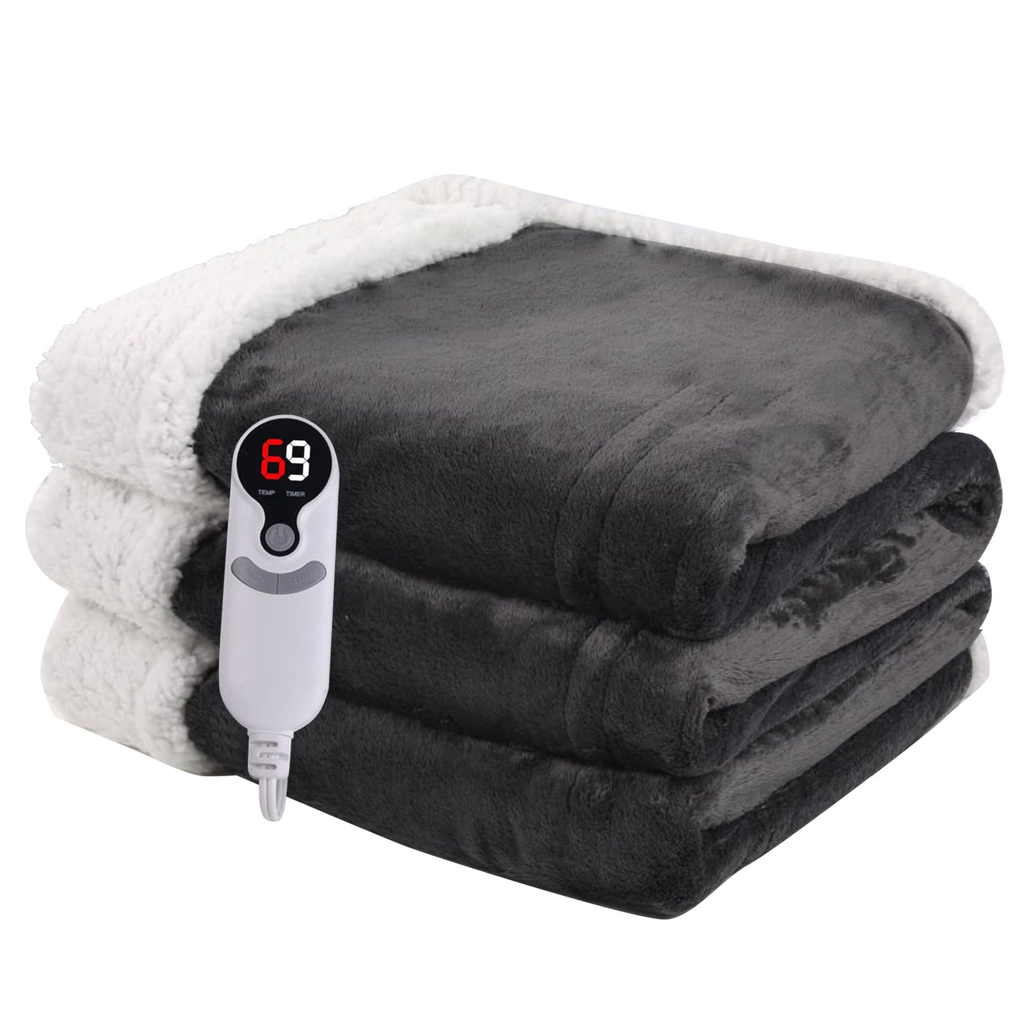 Heated Blanket Electric Blanket Full Size 72''x84'', Soft Flannel Heating Blanket with 1-10 Hour Auto Off - 6 Heat Settings - Machine Washable - Dark Grey