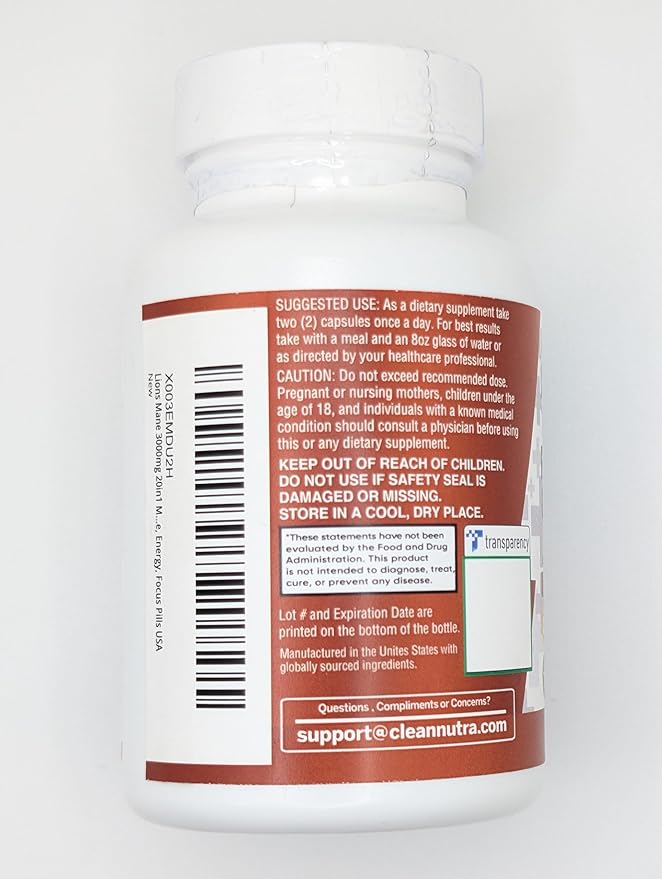 Clean Nutraceuticals Lions Mane 20in1 Mushroom Supplement with Turkey Tail Reishi Cordyceps Chaga Maitake Meshima Poria Cocos Shiitake Oyster Porcini Enoki - Pack