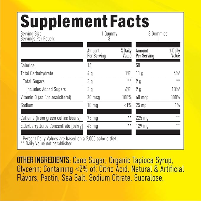 Energy Gummies, 1125 mg of Plant-Based Caffeine Chews per Bottle, Long Lasting Energy Boosters, Tropical (15ct)