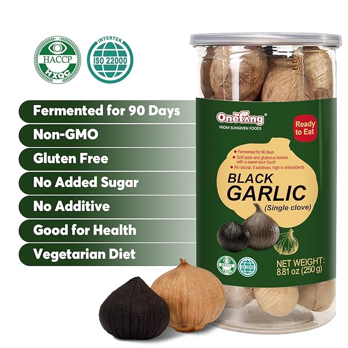 ONETANG Black Garlic 250g, Whole Black Garlic Fermented for 90 days, 0 additives, high in antioxidants 8.81 oz（pack of 2）