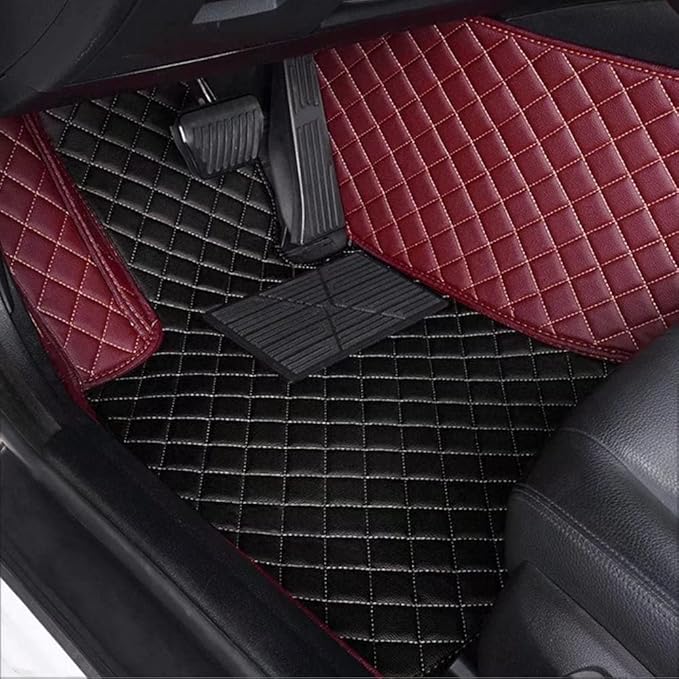 Custom Car Floor Mats for 96% Sedan SUV Sports Car Protection Full Coverage Pads Anti-Slip Leather Floor Lining All Weather Car Floor Mats (red Beige)