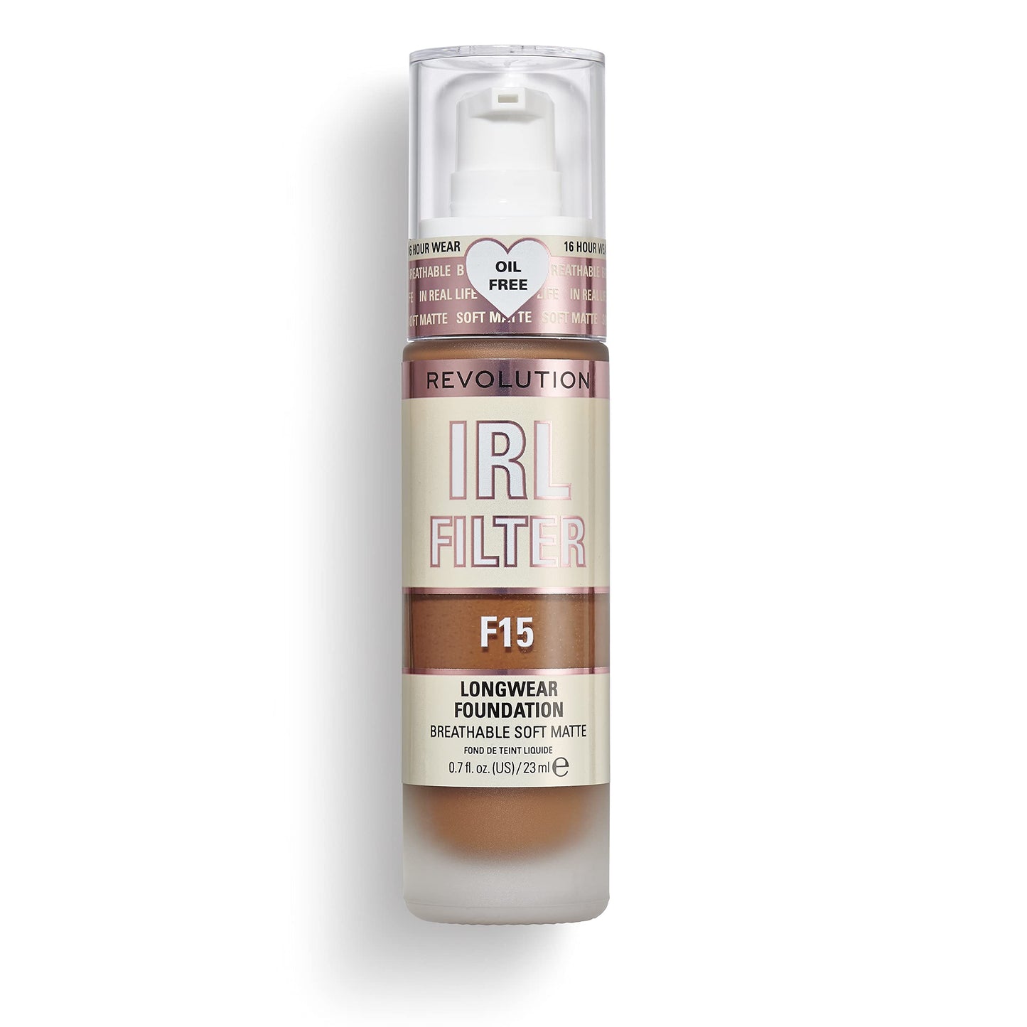 Revolution Beauty, Irl Filter Longwear Foundation, Soft & Breathable Formula, Medium To Full Coverage, Matte Finish, F15, 0.7 Fl