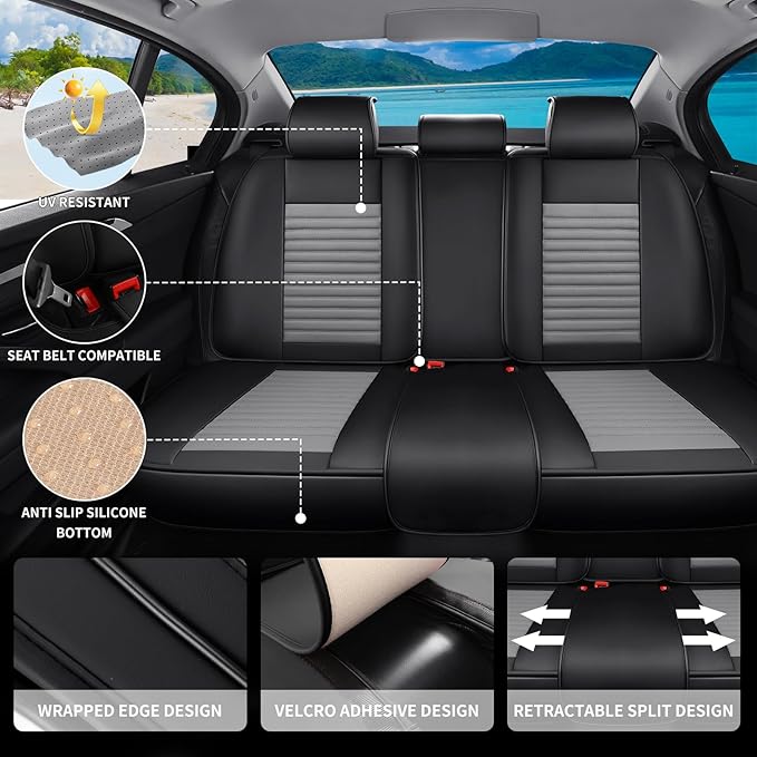 Car Seat Covers Full Set Fit for Toyota 4Runner 2001-2026, Premium Faux Leather Car Seat Protector,Breathable Anti-Slip Full Wrapping Edge Seat Covers(Black&Gray,Full Set)