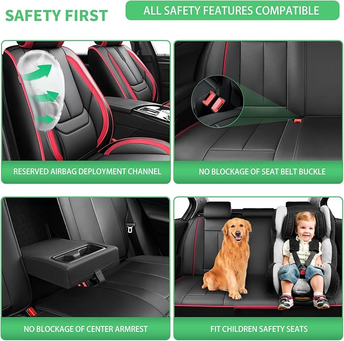 Fit HRV Car Seat Covers for Honda HR-V 2016-2024 2025 2026 - Upgraded Premium Waterproof & Breathable Leather, Airbag Compatible, All-Weather Seat Cushion Protector (Full Set, Black-Red)