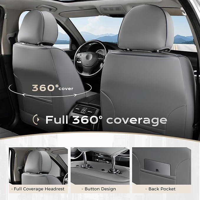 Coverado Seat Covers, Car Seat Covers Full Set, Leather Seat Covers for Cars, Car Seat Protector, Gray Car Seat Covers Front Seats and Back Seats Universal Fit for Most Cars Blue