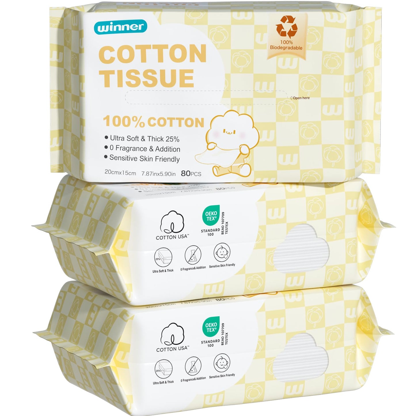 Winner 100% USDA Biobased Dry Wipes, 600 Count Ultra Soft Cotton Face Towels, Wet and Dry Use, Unscented and Hypoallergenic, Baby Necessities for Diaper Changes, Meals, and On-the-go Cleanup