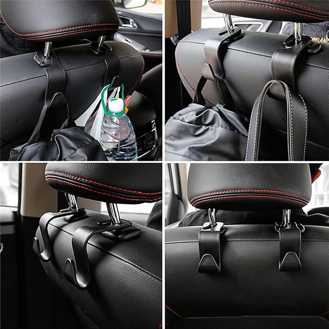 Car Back Seat Headrest Hooks, 4PCS Vehicle Backseat Storage Organizer Hanger, Multifunctional Auto Headrest Hidden Hook Universal for Handbag Purse Backpacks Bags (Light Blue)
