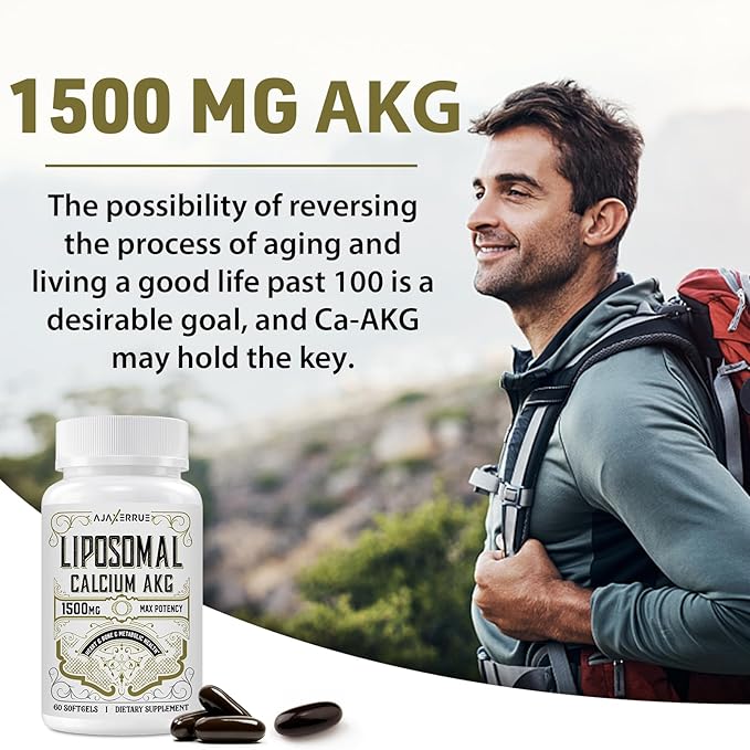 Liposomal Calcium AKG Supplement 1500 MG (Alpha-Ketoglutaric Acid), High Absorption, More Effective Than AAKG, Ca AKG for Longevity, Age Defense, Cellular Energy, Metabolic Function, 360 Softgels