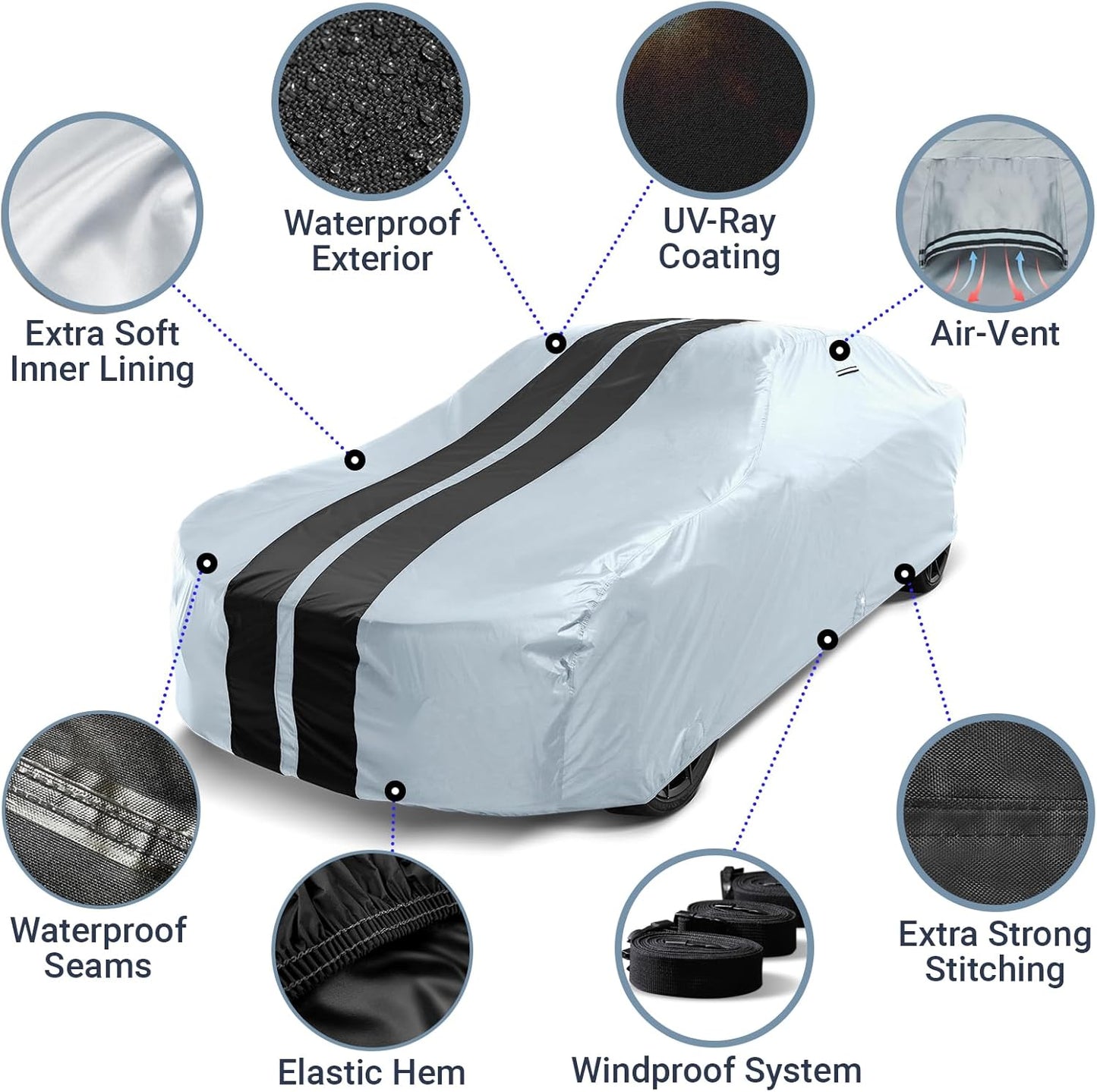 iCarCover Custom Car Cover for Buick Skylark (1980-1985) Waterproof All-Weather Rain Snow UV Sun Protector Full Exterior Indoor Outdoor Car Cover (Stripe - Gray/Black)