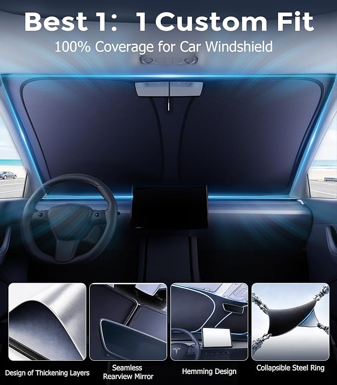 DMJN Windshield Sun Shade for Honda Pilot (2016-2026), Car Sunshade for Front Windshield [100% Efficient Block UV & Scorching Sun] UPF50+ Heat Block - Protect Interior & Keep Cooler