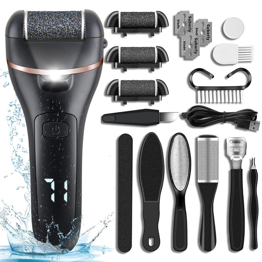 Vacto Electric Foot Callus Remover 14-In-1 Rechargeable Foot File Pedicure Kit Foot Care Tools With 3 Rollers 2 Speed Led Batter