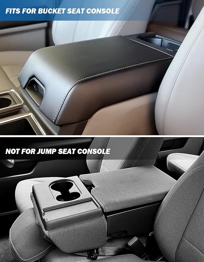 JOYTUTUS Center Console Cover Compatible with 2015-2020 Ford F150, 2017-2022 F250 F350 F450, 2018-2024 Ford Expedition, Leather Armrest Cover Center Console Cushion (Bucket Seat Only)