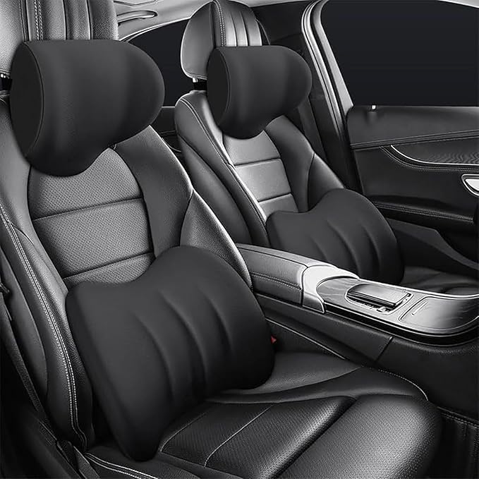 Car Headrest & Lumbar Support Cushion for Hyundai Santa Fe 2010-2023, Ergonomic Car Seat Headrest Memory Foam Neck and Back Pillow Kit Breathable Removable for Driving Fatigue Relief