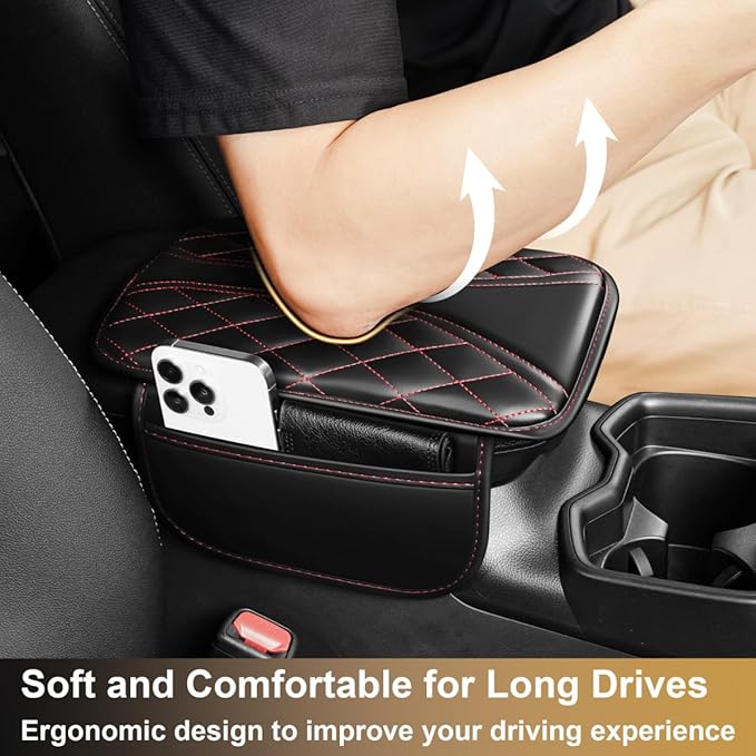 Center Console Cover Fit for Camry Scratch & Wear Resistant Waterproof Middle Console Cover with 2 Storage Bags(Black&Redline)
