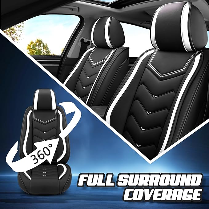 Car Seat Covers for VW Eos 2007-2016, Premium Nappa Leather Car Seat Cover, Stylish Sport Seat Covers， Automobile Seat Cover Sets.(Standard 2 Seats/Black White)
