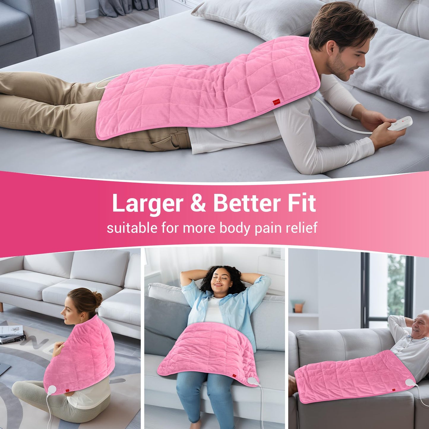 Comfytemp Weighted Heating Pad 17"×33" for Back & Cramps, Extra Large Electric Heat Pad, Birthday Days Gifts for Mom Women Men Dad, Full Body Heated Pad, Deeper Muscle & Pain Relief