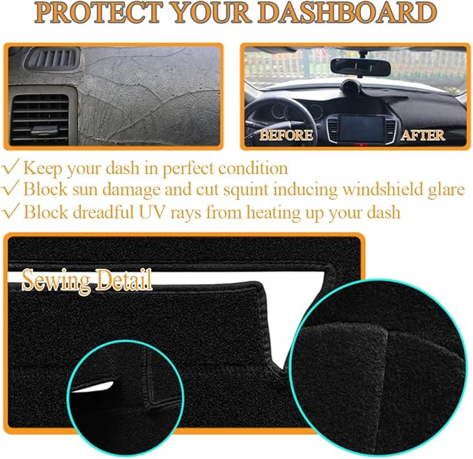 Yiz Dash Cover Mat Custom Fit for Ford F150 Raptor 2009 2010 2011 2012 2013 2014 with Light Sensor Dashboard Cap Pad Carpet Protector(09-14 Black) J21