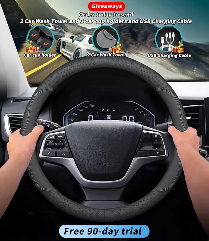 Custom-Fit Leather Steering Wheel Cover for Mercedes Benz, B-Style, Non-Slip, Breathable