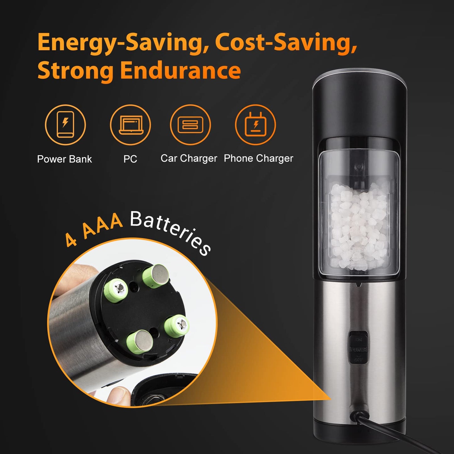 Kochnors USB Rechargeable Pepper Grinder, Gravity Electric Pepper Grinder with 6 Level Adjustable Coarseness, One Handed Operated Salt and Pepper Grinder for Kitchen, Restaurant and BBQ