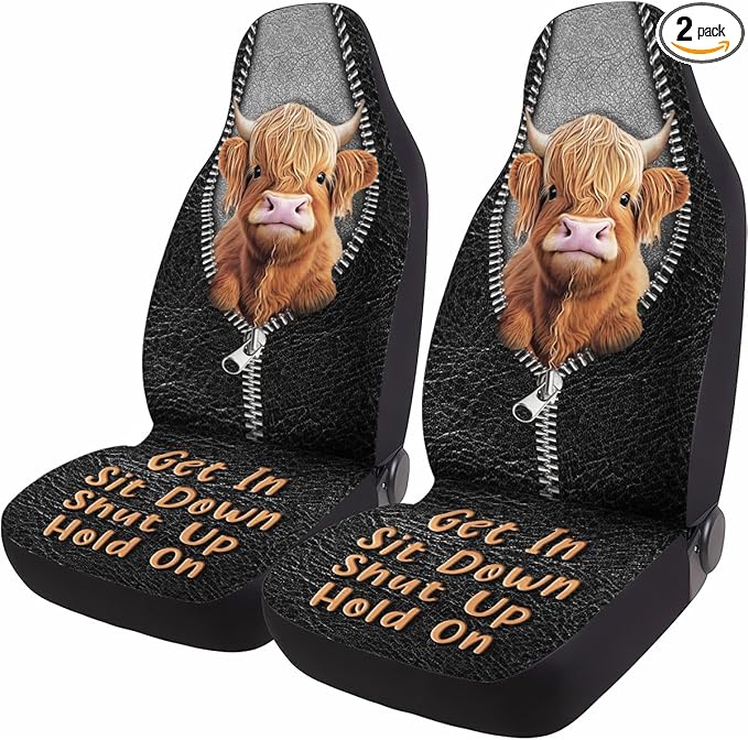 GENANY Highland Cow Car Seat Covers Set of 2, Breathable Front Seat Covers for Truck Sedan SUV, Farmhouse Car Accessories, Cow Gift for Women Men