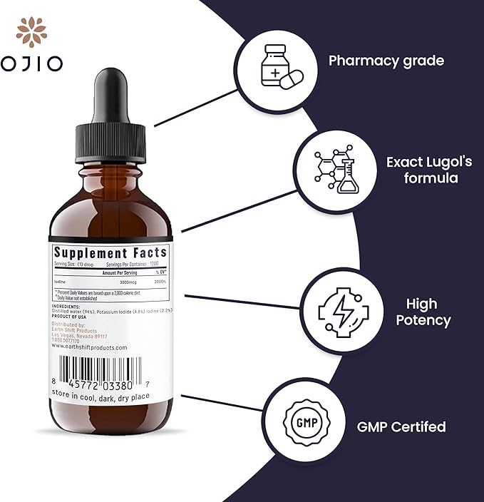 Lugols Iodine Solution 2% - 1 Year Supply - High Potency Liquid Oral Iodine Drops with Superior Absorption – Improves Overall Health & Energy for Women, Men, Kids - 2 fl Oz (Pack of 2)