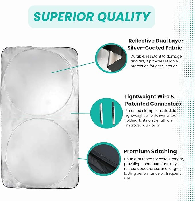 Windshield Sun Shade -Certified 99.87% UVB & 99.02% UVA Car Sun Shade. Award Winning Sunshade - Patented Technology | Compatible for GMC Acadia (2024-2026) | Car Shades by Kinder Fluff