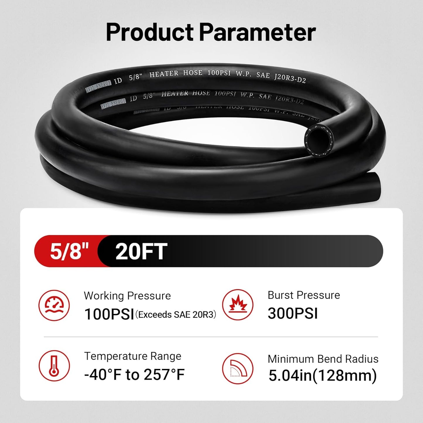 EVIL ENERGY 5/8" Heater Hose Coolant Radiator Straight 100PSI SAE 20R3 20FT Black