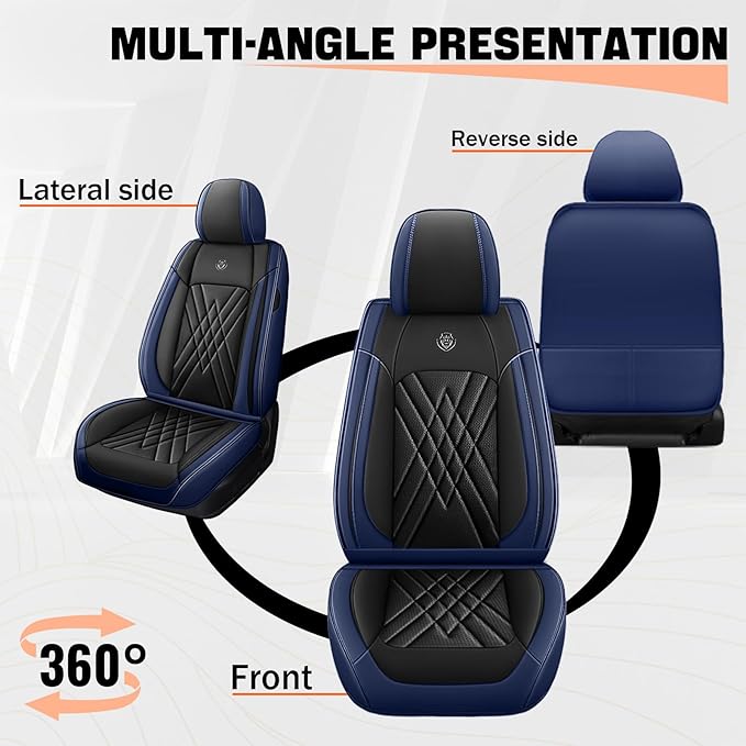 Car Seat Covers Compatible with Toyota Camry 2012-2026 Durable Waterproof Automotive Seat Covers Stretchable Fabric Material, Airbag Compatibility, Premium Nappa Leather(Black Blue, Full Set)