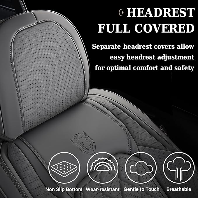 Coverado Car Seat Covers, Front Seat Cover, 2 Pack Luxury Faux Leather Seat Covers for Cars, Waterproof Car Seat Protector, Gray Car Seat Cover, Universal Car Seat Protectors Fit for Most Cars